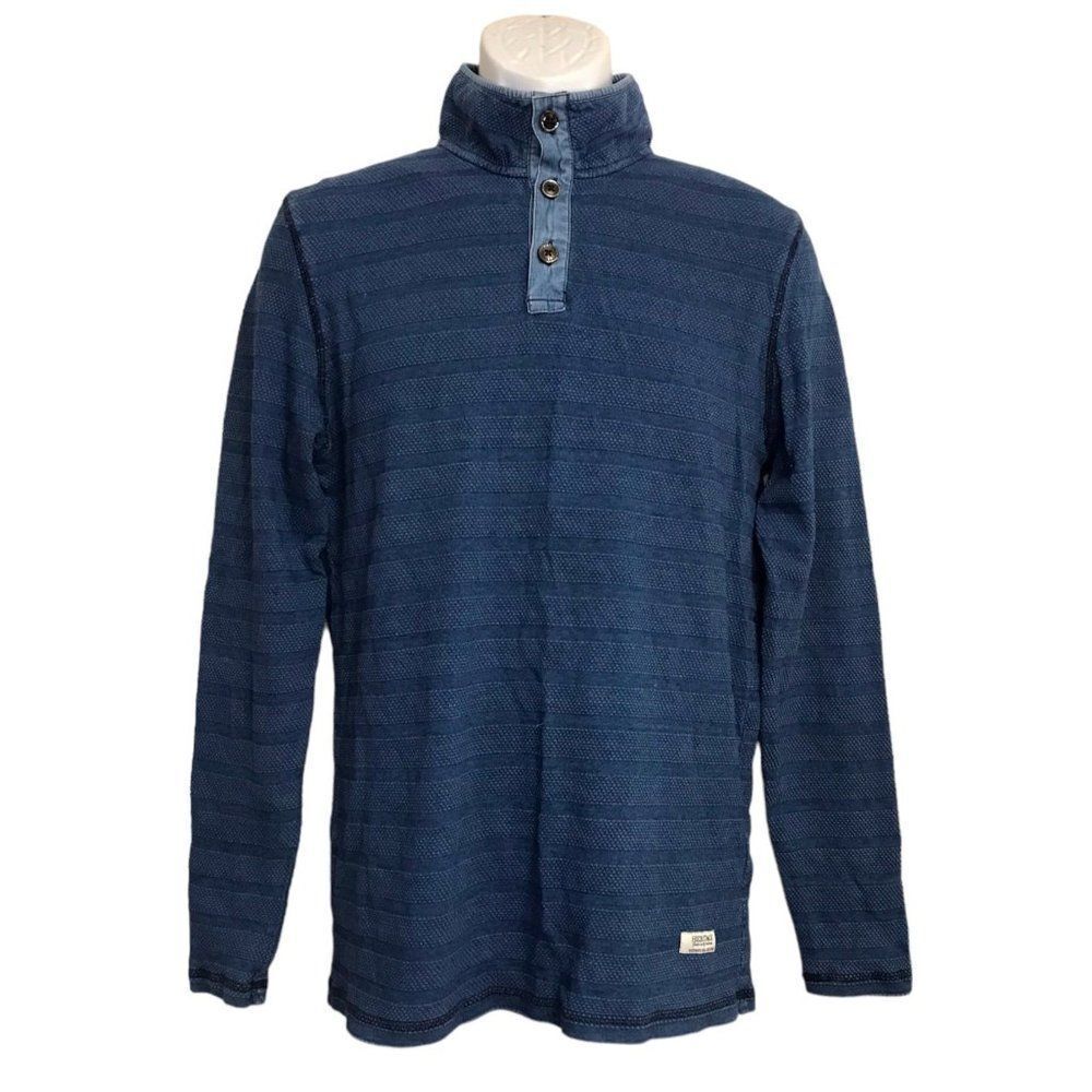 Heritage Report Collection Sz S Slim Indigo Textured Henley Long Sleeve Pullover